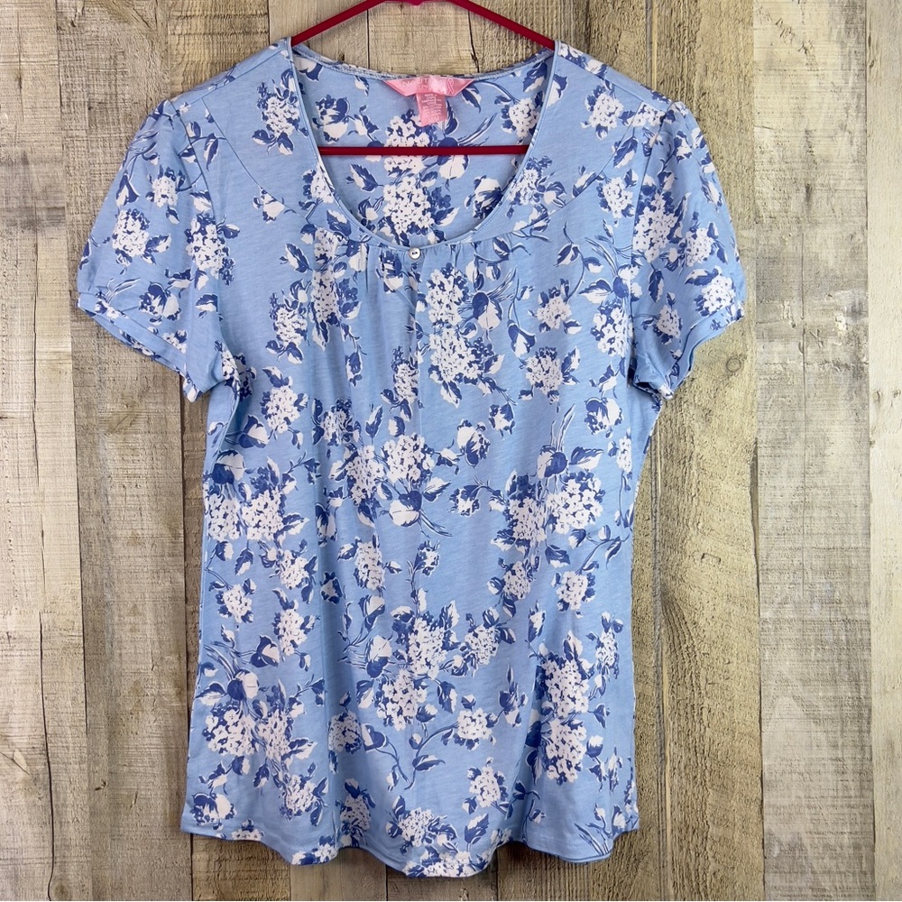 Nautica Sleepwear Size Medium Short Sleeve Crewneck Blue Floral Sleep To…